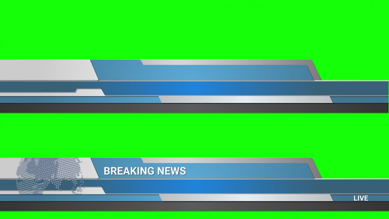 Animated blank Lower Third for Breaking News broadcast on chroma key green background. Can be used to compose various media such as news, presentations, online media, social media, live and TV