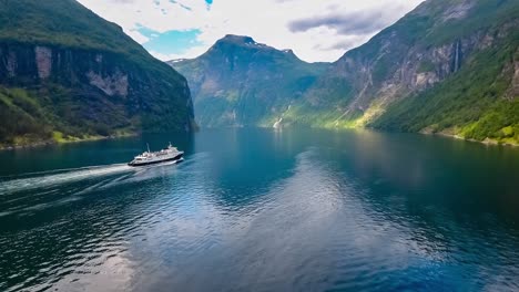 ferry on the geiranger fjord, beautiful nature norway.