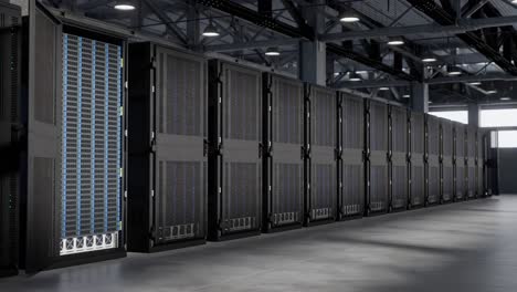 server cluster in massive warehouse used for data storage - cloud computing