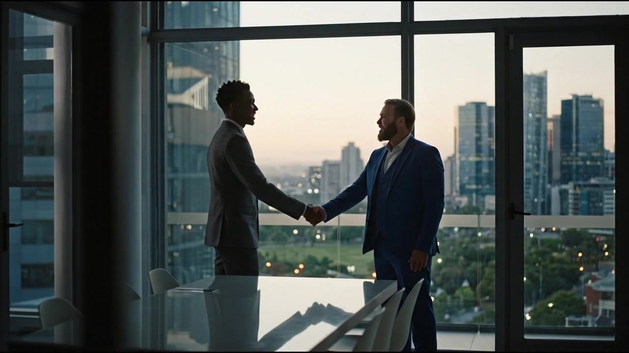 Corporate Executives Shaking Hands After Successful Business Partnership Agreement