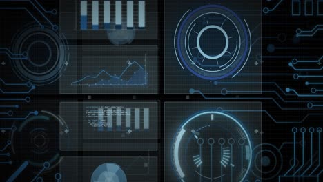 animación del procesamiento de datos con escaneo de alcance sobre fondo negro