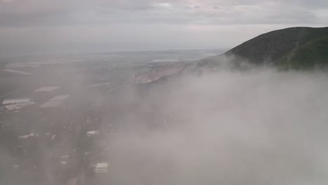 misty mountain view from drone