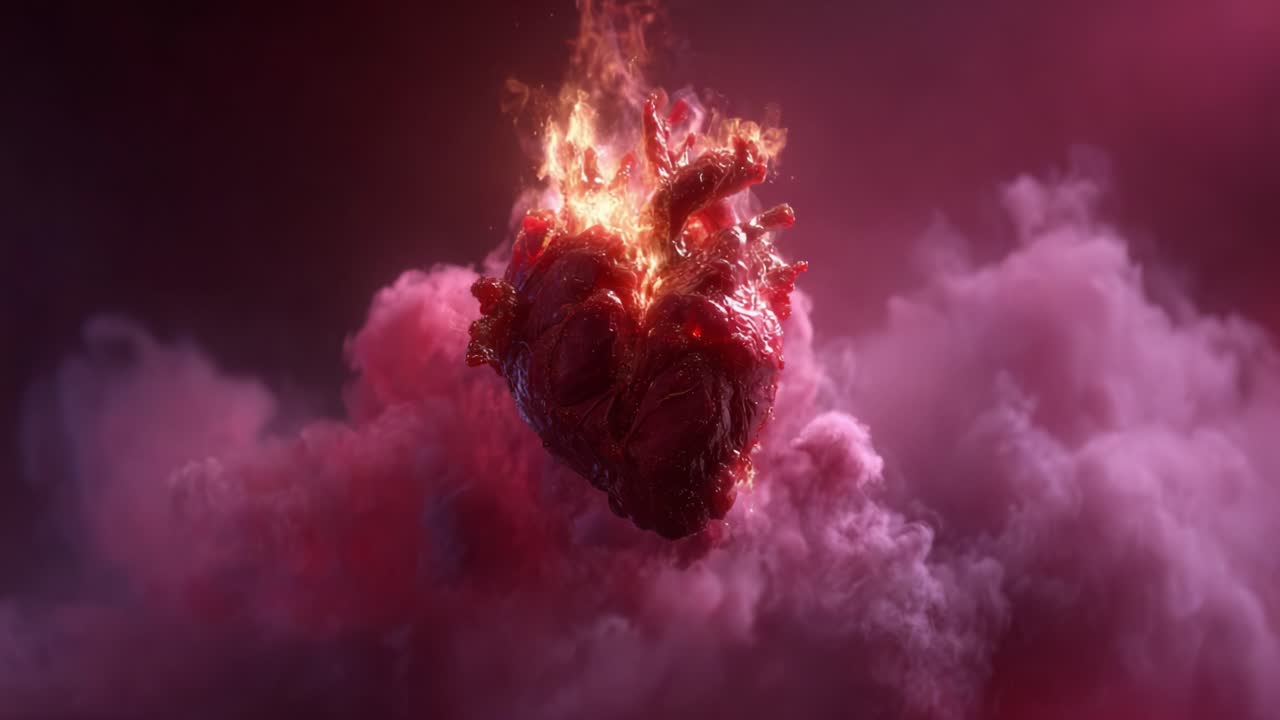 A Stunning Visualization of a Heart Surrounded by Flames and Vibrant Colors, Capturing the Essence of Passion and Emotion in a Surreal Landscape