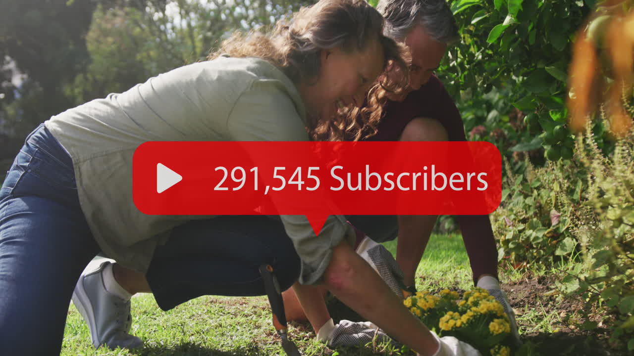 animación del icono de los medios sobre la jardinería de la pareja caucásica senior