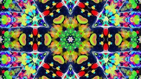simetría estelar. efecto caleidoscopio de superficie líquida ondulada brillante con círculos distorsionados flotan como gotas de pintura en aceite. fondo creativo con gradiente multicolor en 4k. 3d