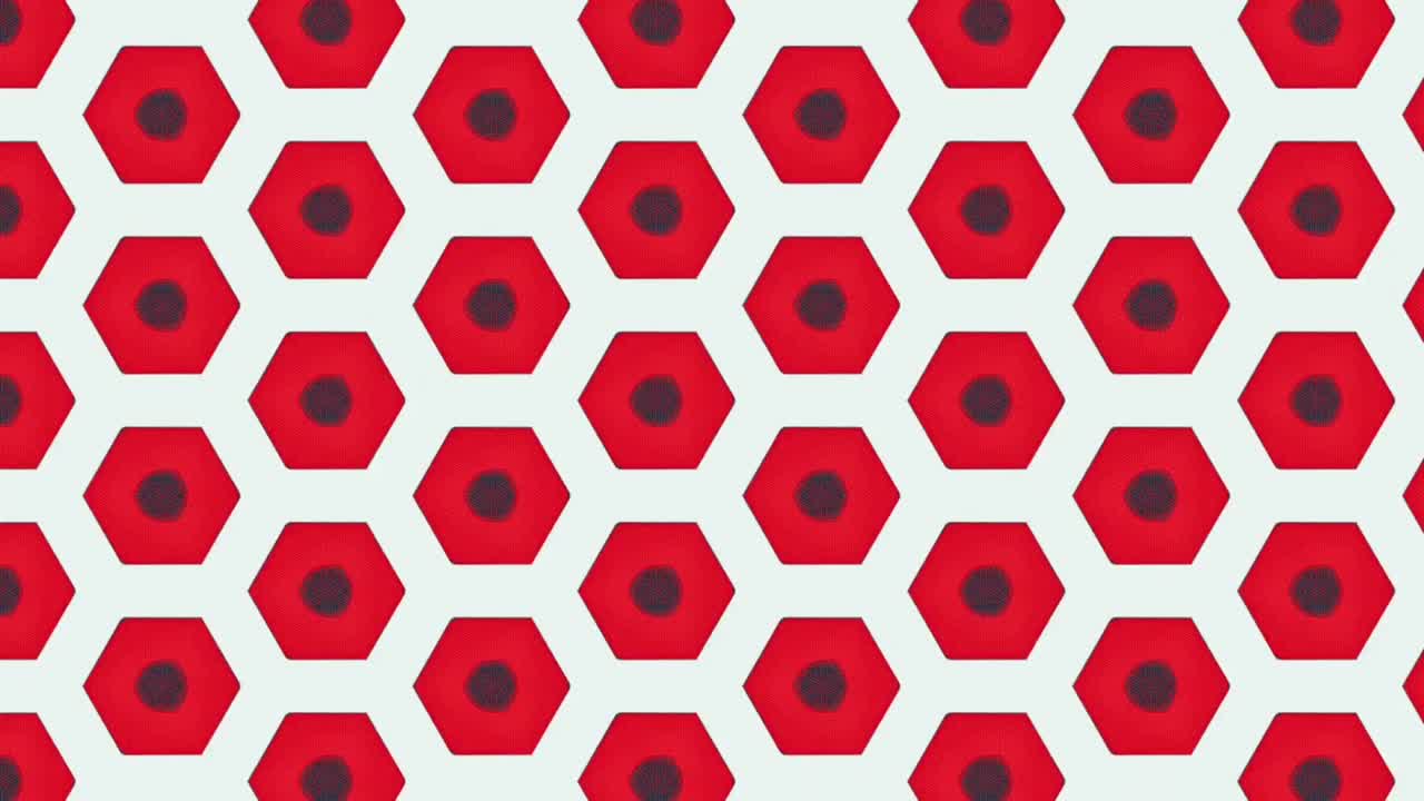 색 바탕에 기하학적 모양이 형성되어 전체 프레임을 빨간색으로 차지합니다.