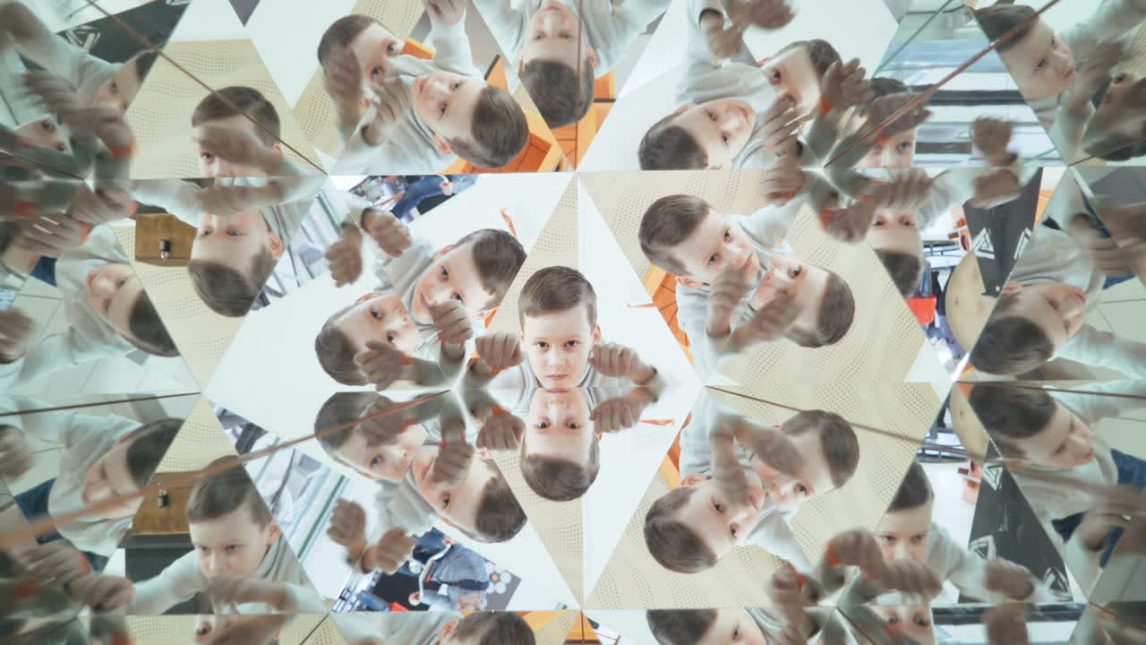 Child in a kaleidoscope tunnel. Glance into infinity