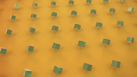 Moving 3D cubes on yellow background