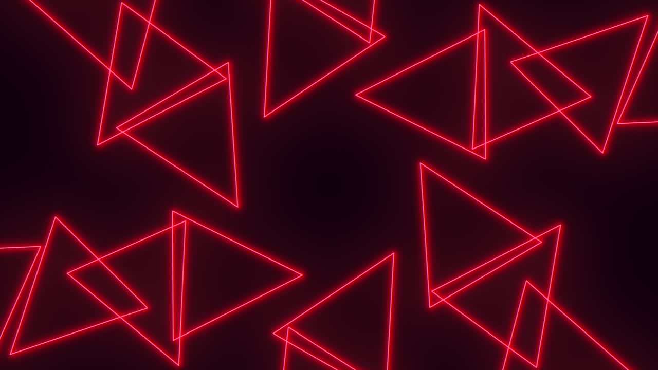 A striking red neon design featuring triangles arranged in a circular pattern against a black backdrop. The glowing effect creates a futuristic and mesmerizing visual