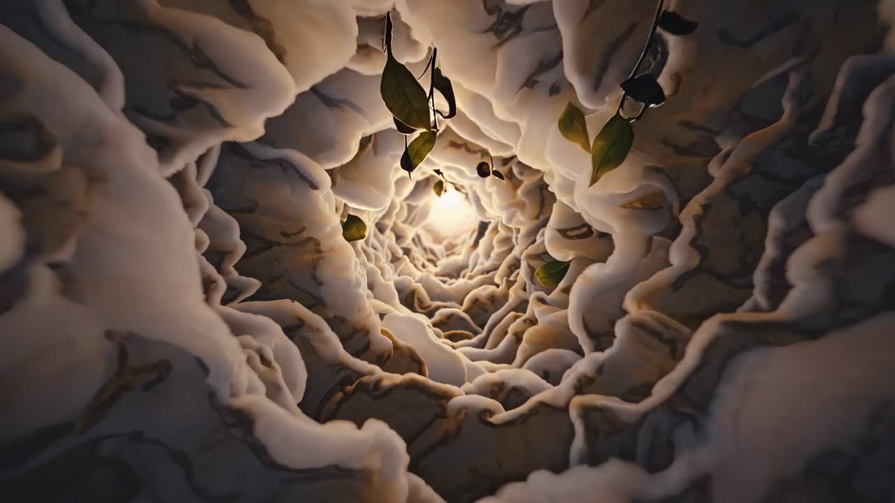 Surreal view inside luminous cloud tunnel
