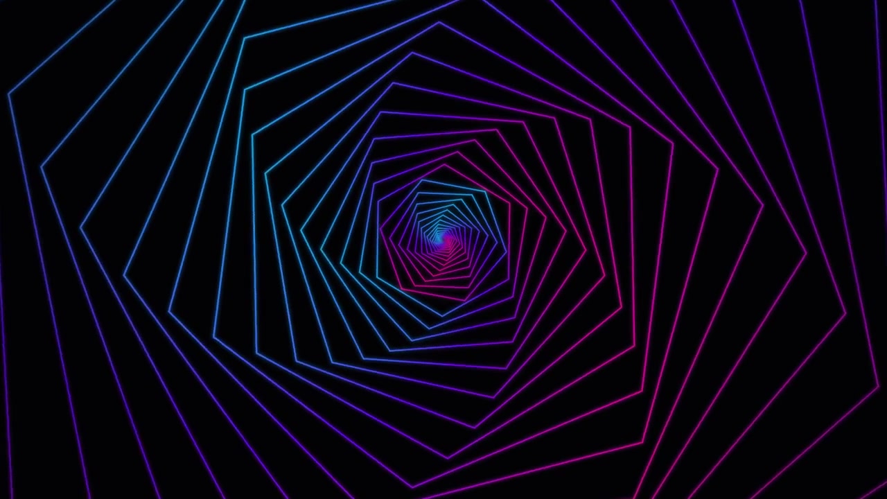 Abstrakti neonvärinen geometrinen spiraalitunneli-animaatio