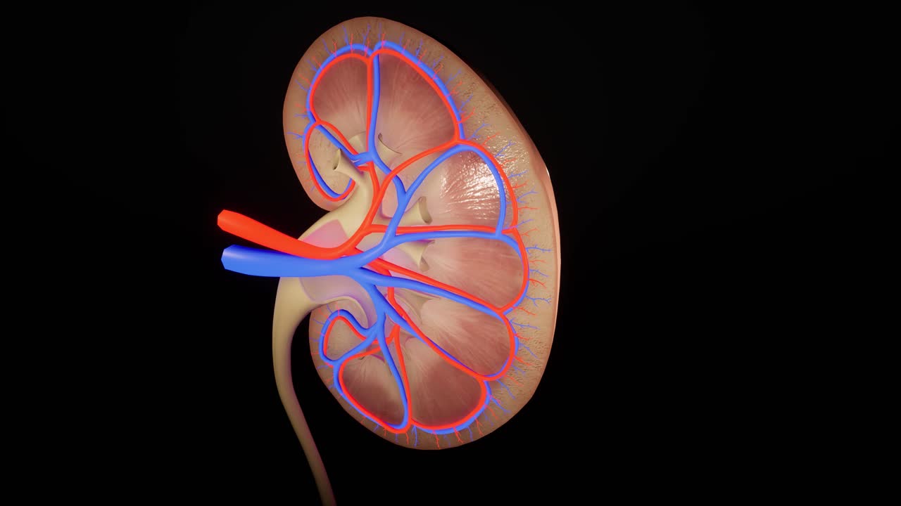 Biological animation of kidney. 3D animation