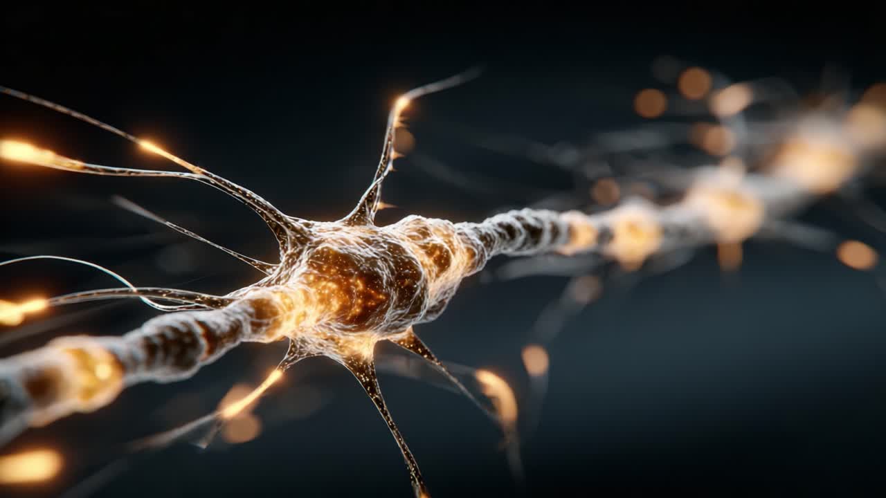 A Close-Up View of a Neuron: Exploring the Electrifying Connections and Complex Structures of Nerve Cells in the Human Brain, Illustrating Neural Activity and Communication