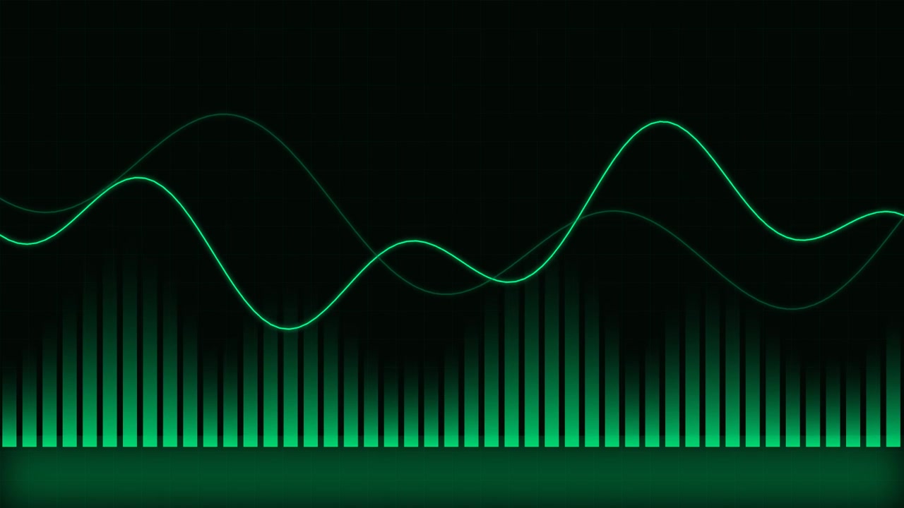 Green Digital Audio Waveform and Equalizer Visualization