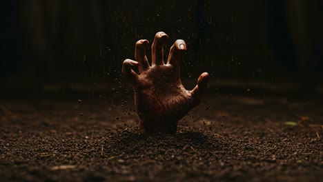 emerging from the depths: a gripping visual of a hand struggling to break free from the earth, capturing a moment of desperation and survival
