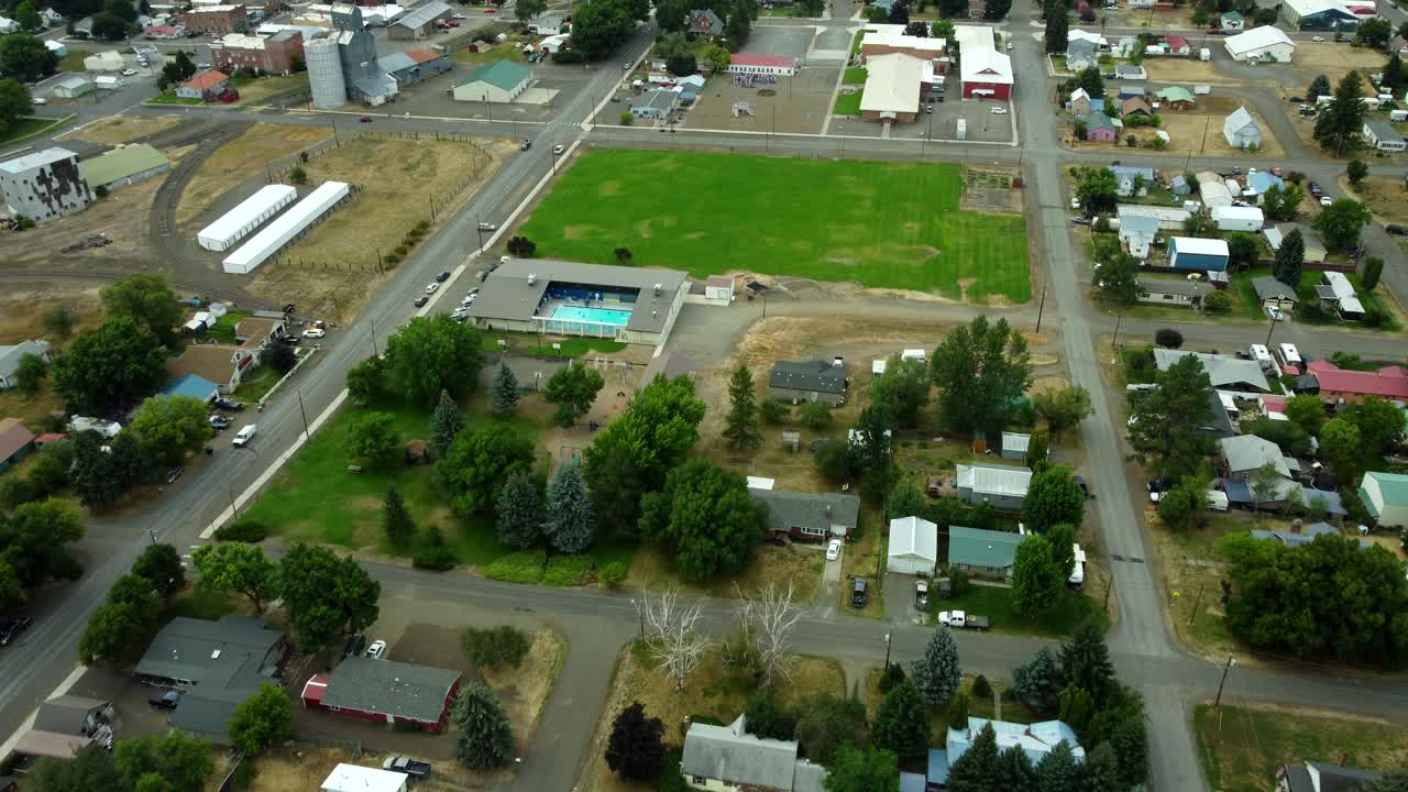 US, Oregon, Elgin, 2025-08-07 - Drone view of Tom McDowell Park