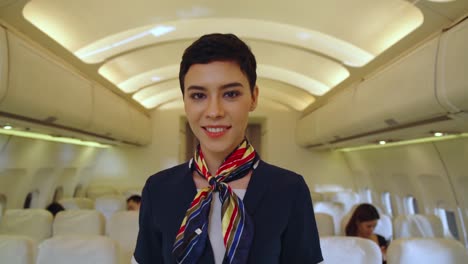 cabin crew or air hostess working in airplane