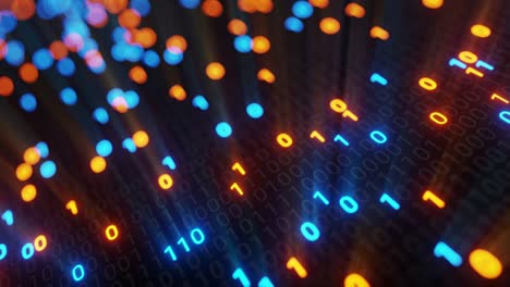 abstract seamless blue and orange digital binary code matrix background vj loop with flare.