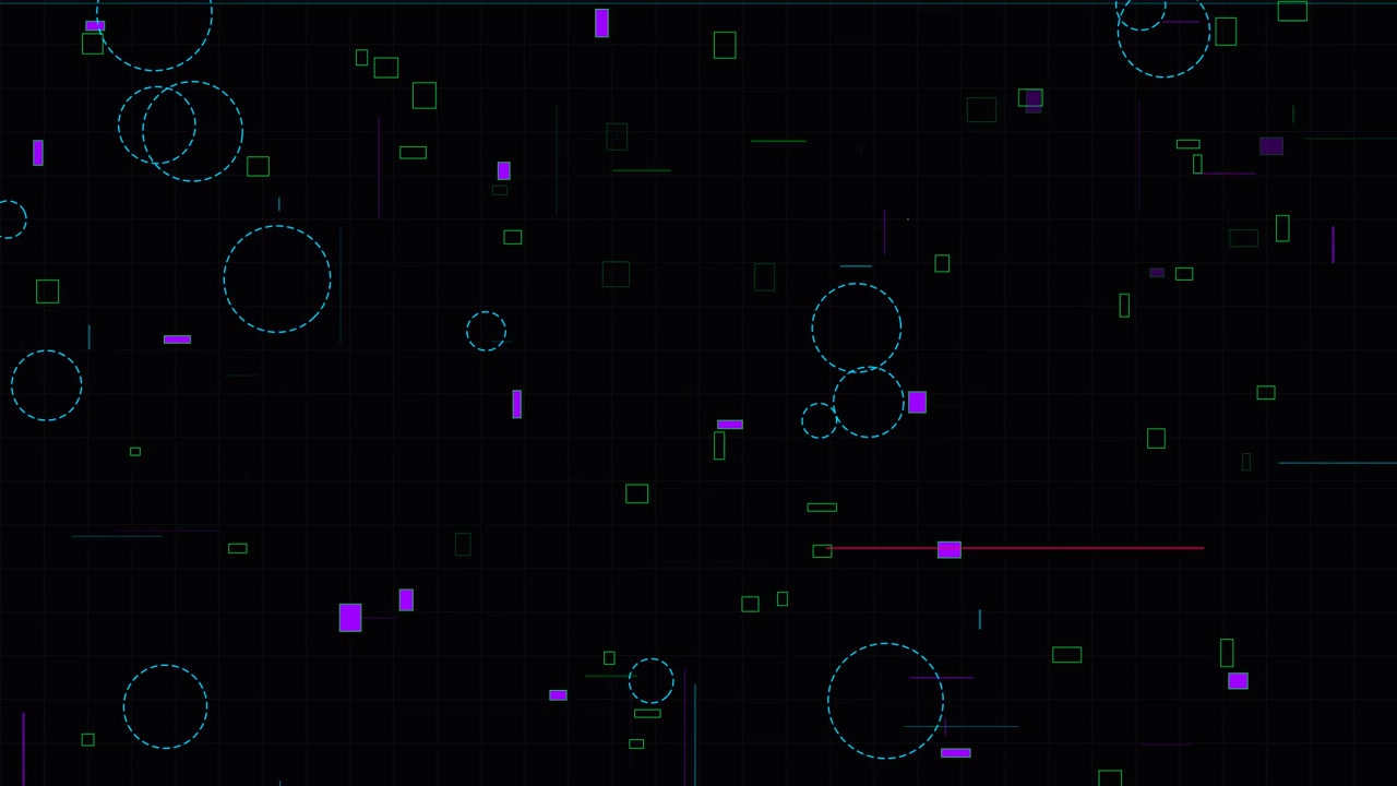 Abstract Digital Background with Floating Geometric Shapes and Glitch Effects