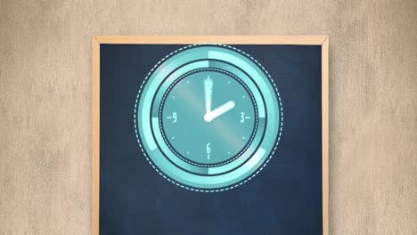 Animation-of-blue-clock-over-blackboard