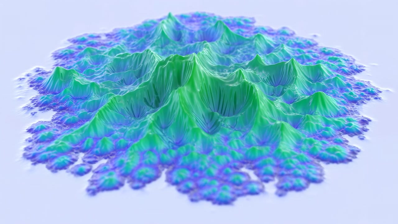 Een statische weergave van een 3D berglandschap in een digitale omgeving, vastgelegd vanuit een bovenaanzicht. De scène wordt gekenmerkt door een neutrale sfeer, met het terrein weergegeven in levendige kleuren.