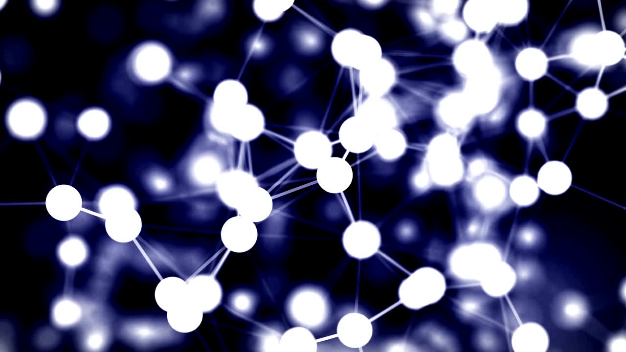 fondo fresco. abstracto hermosa animación geométrica con líneas brillantes en movimiento, puntos grandes y triángulos.