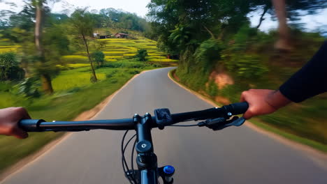 pov cycling on a winding rural road