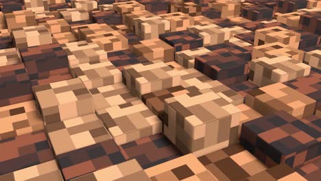 video game isometric geometric mosaic waves pattern. 3d abstract cubes. geometric mosaic waves pattern. construction of hills landscape using brown blocks. minecraft style. 3d animation loop of 4k