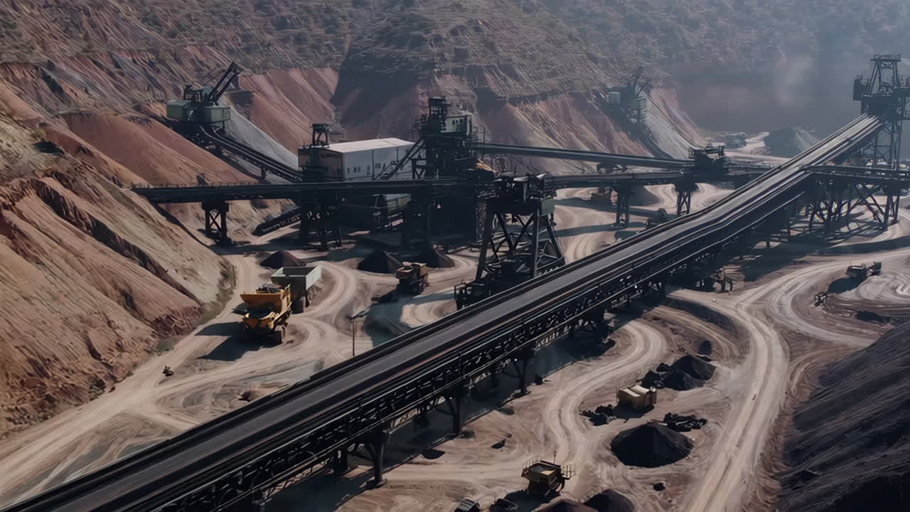 Large-Scale Industrial Mining Operation with Heavy Machinery and Conveyor Belts