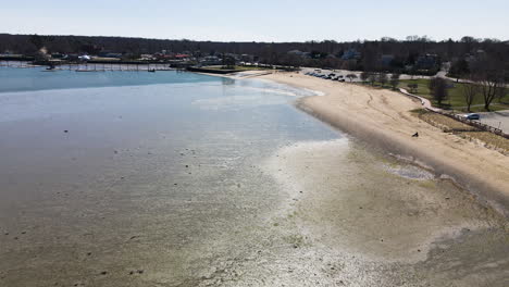 Aerial-reverse-motion-of-Beach-and-Mudflats-around-Hingham-MA