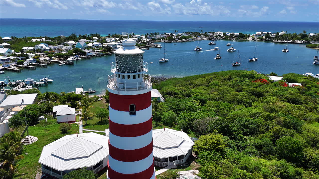 A spiral flight around the HopeTown Lighthouse in Abaco Bahamas