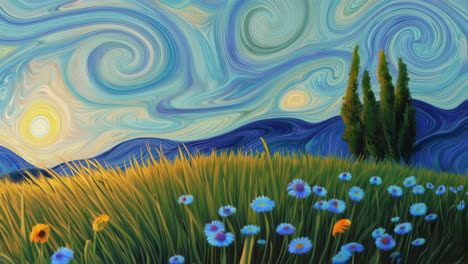 abstract spiral and colorful sunflower field