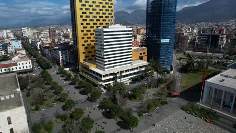 Colors-of-Tirana:-Vibrant-Spectrum-Captured-in-a-Scene-at-Skanderbeg-Square,-Reflecting-the-City's-Dynamic-and-Diverse-Atmosphere