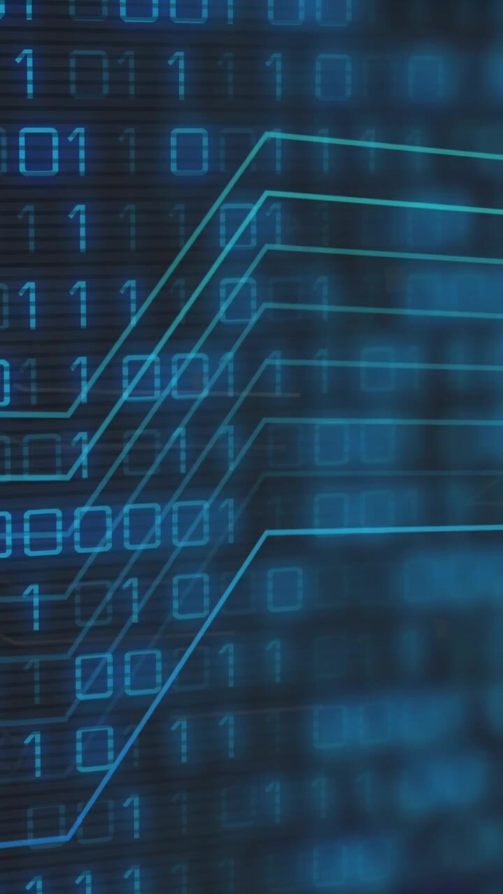 Animation of data processing with shield icon over blue background