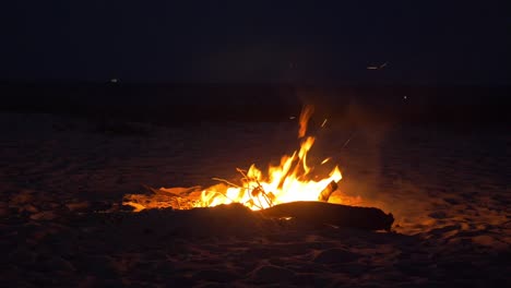 blazing campfire on beach, summer evening