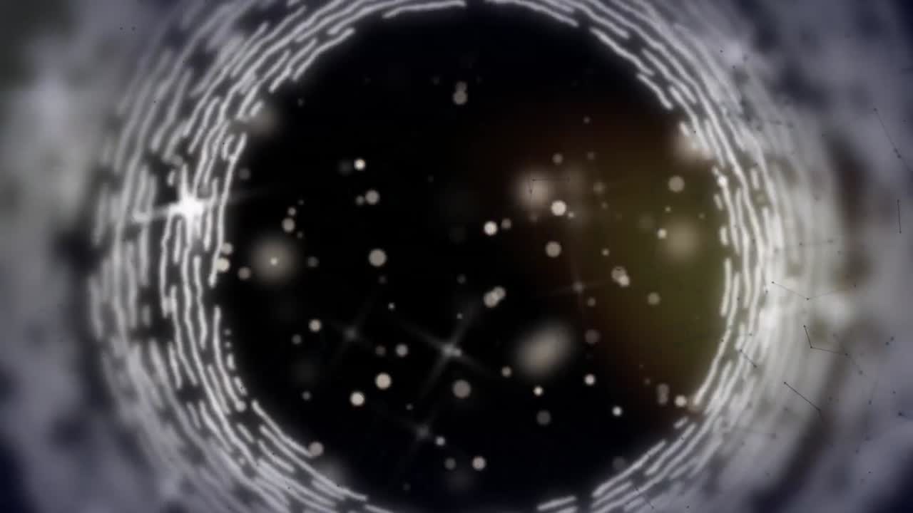 animación de anillos blancos que giran con estrellas brillantes sobre un fondo negro