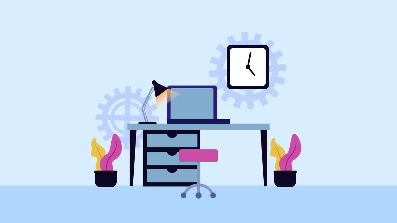 Desk with laptop and lamp