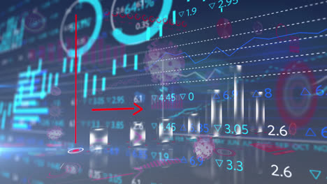 Animation-Einer-Digitalen-Schnittstelle,-Die-Statistiken-Mit-Schwebenden-Covid-19-Zellen-Zeigt