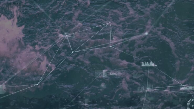Animation of network of connections over fit female swimmer swimming