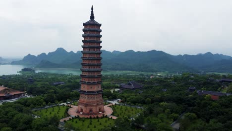 majestic view of bai dinh pagoda in ninh binh, vietnam with limestone mountains backdrop