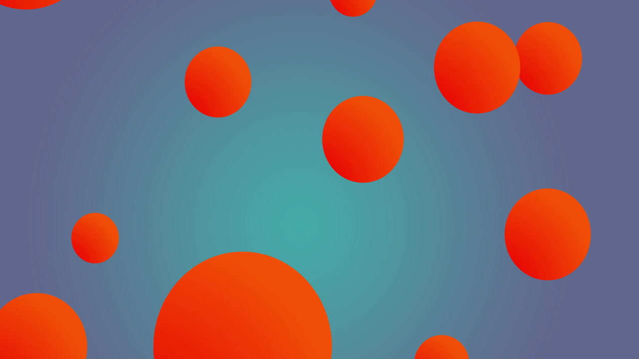 Animation of vibrant orange balls floating on blue background