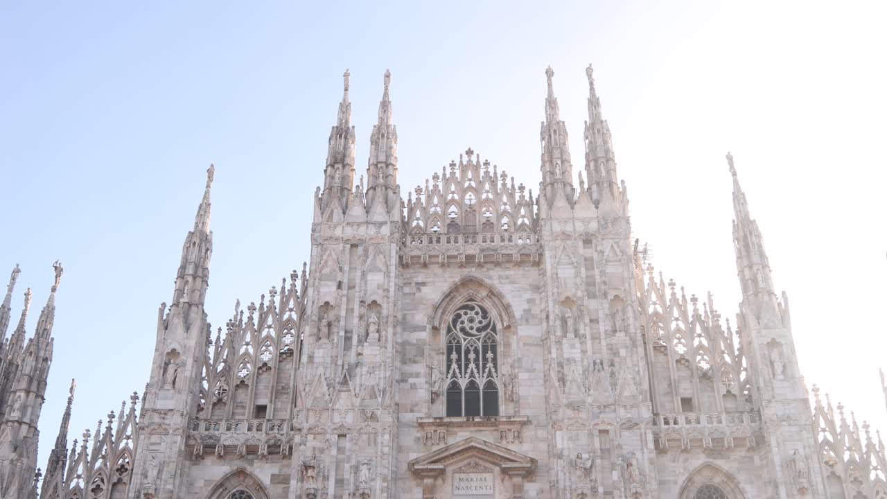 Close Up View of Milan Cathedral's Intricate Gothic Facade