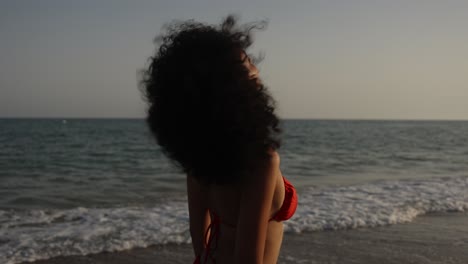 mujer en bikini en la playa