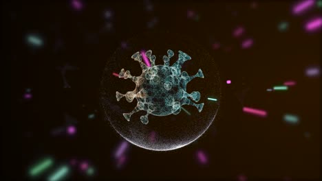 bacteria virus or germs microorganism cell over black background with laser rays particles.