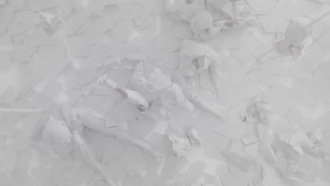 white, crushed android body parts on a foggy junkyard