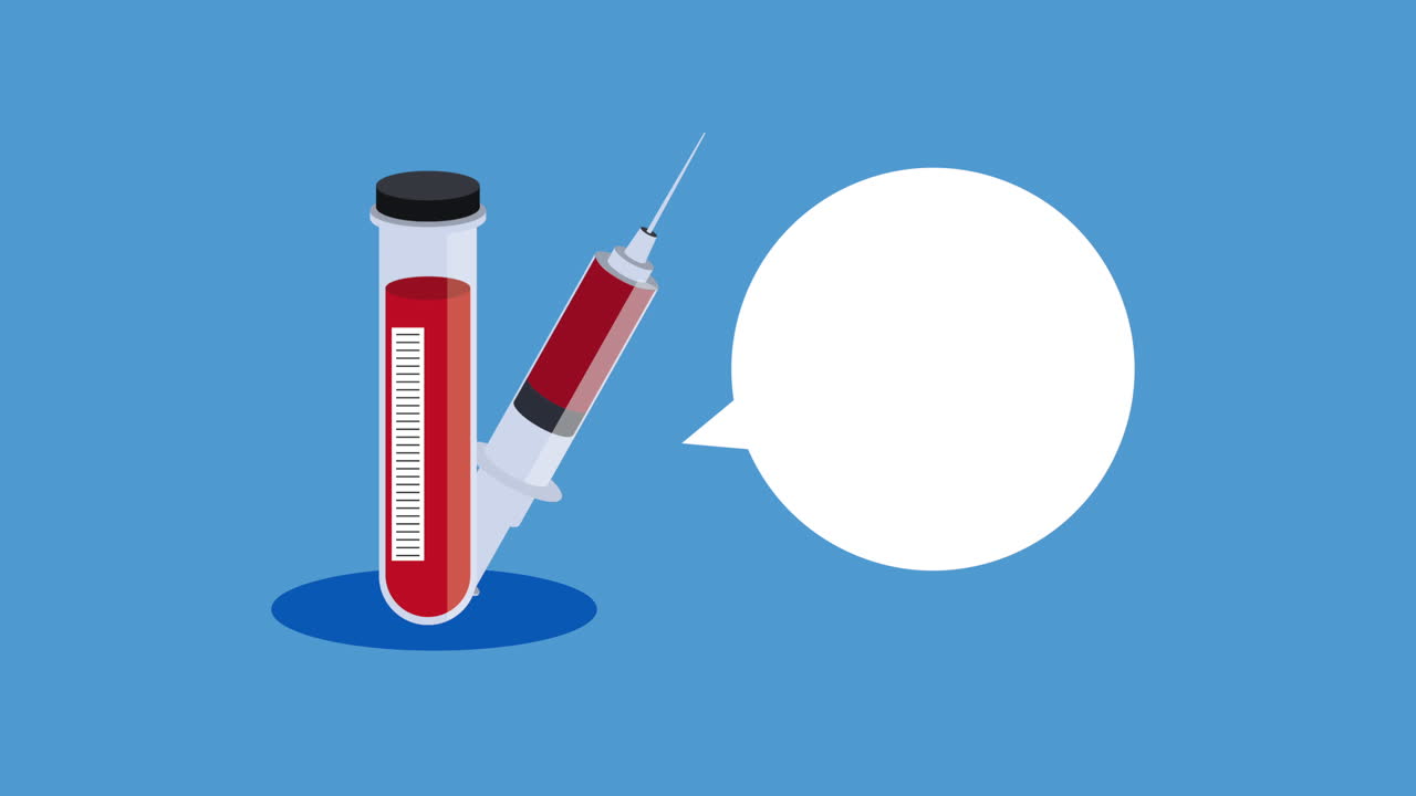 검사 튜브와 혈액으로 된 주사기