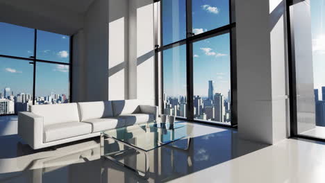 modern high-rise apartment living room with city view