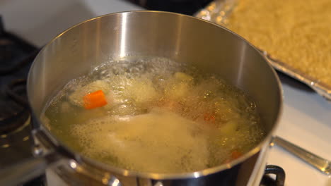 Potato-and-carrot-chunks-boiling-in-pot-of-water,-Close-Up