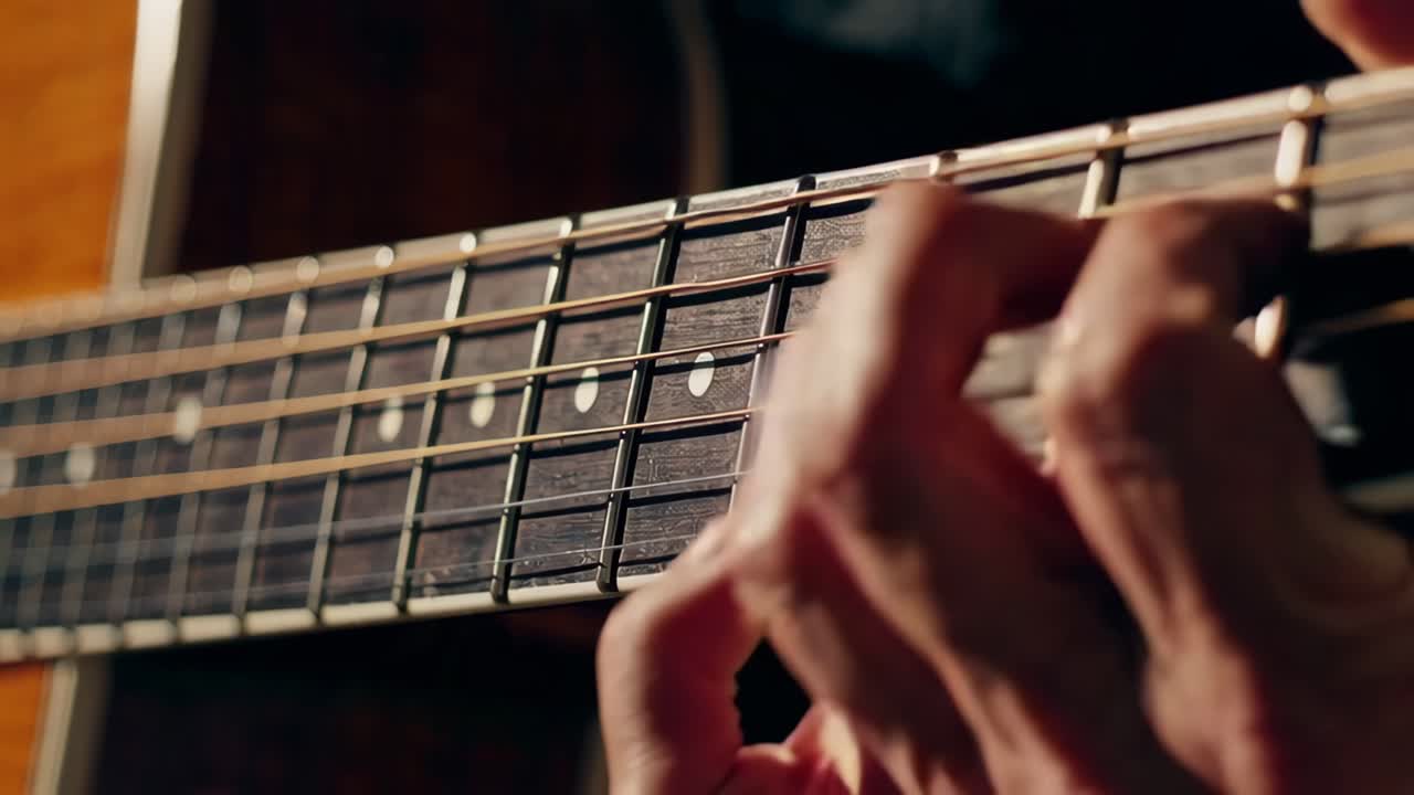 Sunrise over Misty Mountains and Acoustic Guitar