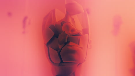 destroyed android heads on spikes on the neon pink background